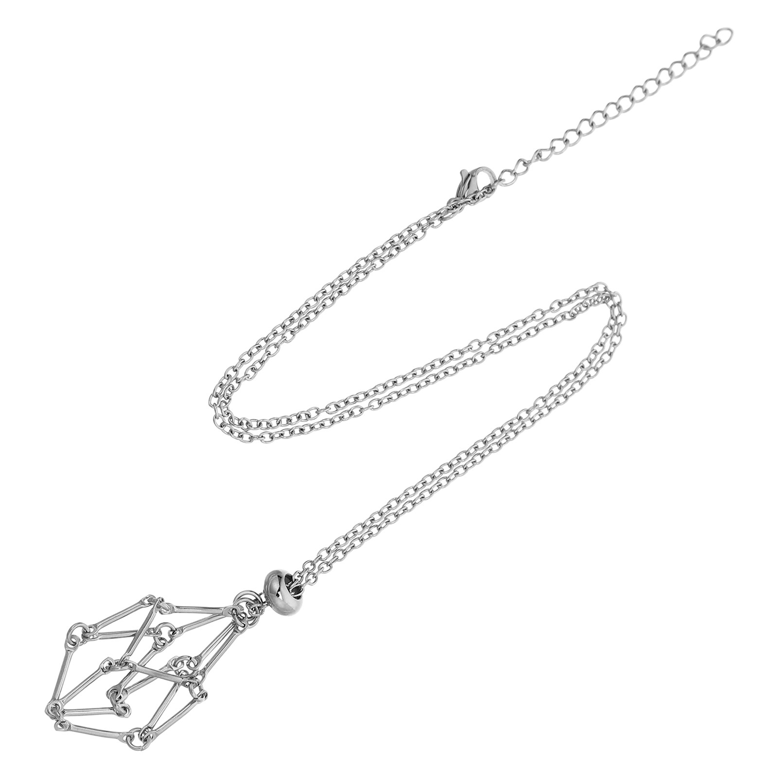 Crystal Pendant Necklace Natural Stone - ステンレス製クリスタルケージネックレス。魚網のデザインで、不規則な形状の天然石やクリスタルを飾るための、手作りの調整可能なチェーン。