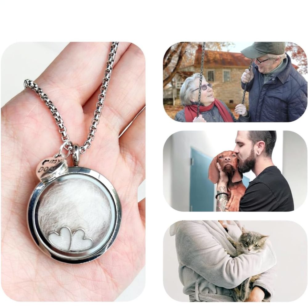 Heart Locket Necklace Photo - ステンレス製のハート型ネックレス。愛犬や愛猫の思い出を形にした、火葬後の遺骨を納めるためのジュエリー。ペットの毛や歯を保管できるギフトとしても最適。