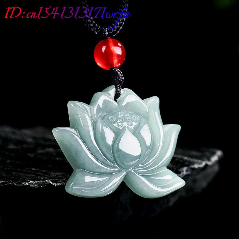 Necklaces - ミャンマー翡翠蓮のペンダントネックレスチャーム高級石デザイナーファッションアクセサリーお守りビルマ翡翠ヴィンテージ