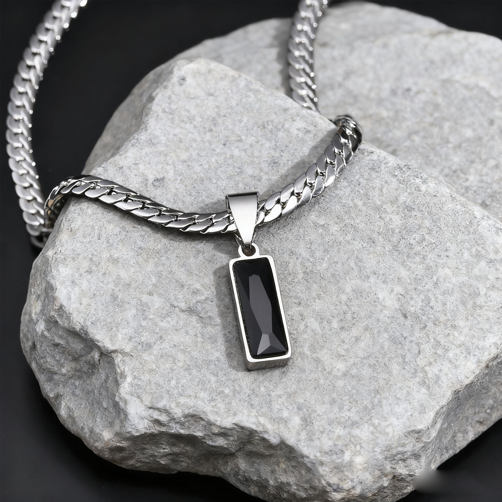 Cuban Link Chain 12Mm - スタイリッシュなメンズ幾何学的なストーンペンダントネックレス、ステンレス鋼フラットキューバチェーン首輪、ヒップホップジュエリーギフト彼男の子へ