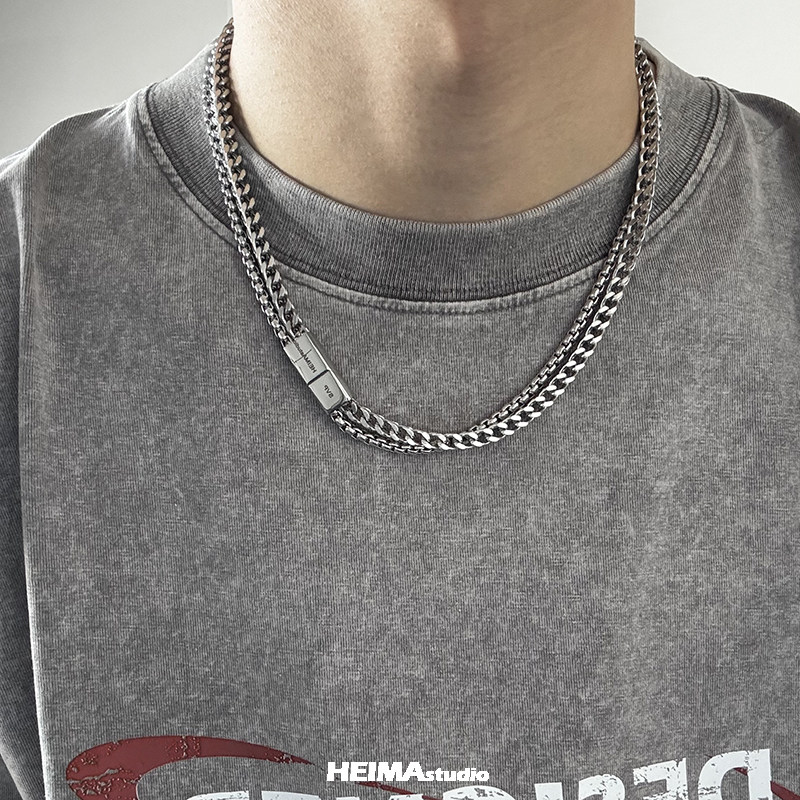 チタンとスチールのダブルキューバンネックレス,男性用,レトロ - Cuban Link Chain 12Mm のレビューと価格