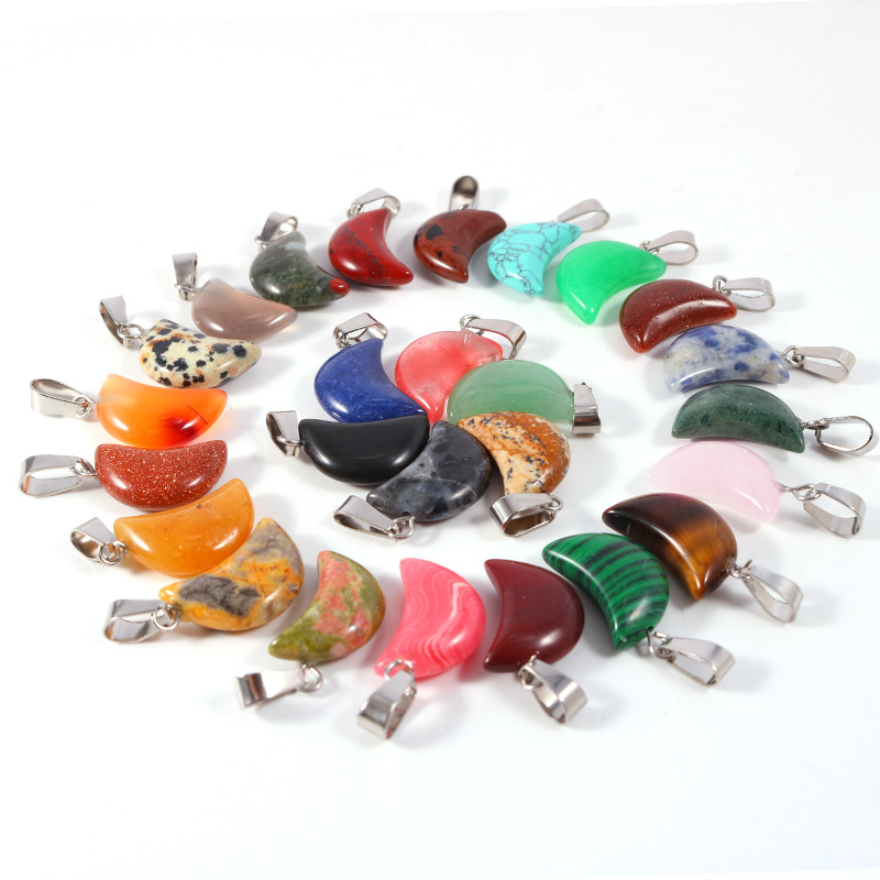 20個/袋 天然石 クリスタル ムーン ペンダント ネックレ - Crystal Pendant Necklace Natural Stone のレビューと価格