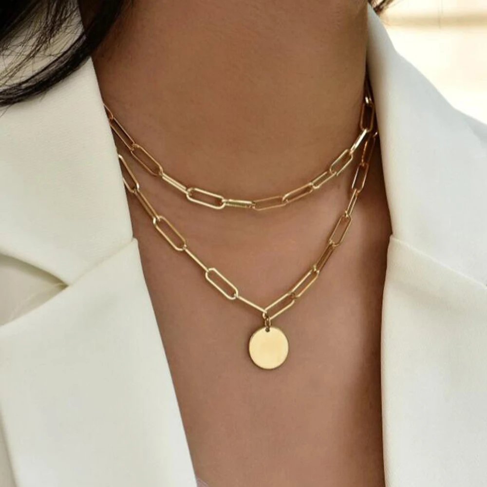 SUMENG 2024 新ファッションヴィンテージラウンドチ - Layered Pendant Necklace Aesthetic のレビューと価格