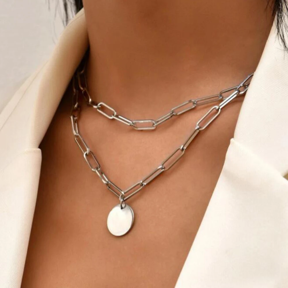 SUMENG 2024 新ファッションヴィンテージラウンドチ - Layered Pendant Necklace Aesthetic のレビューと価格