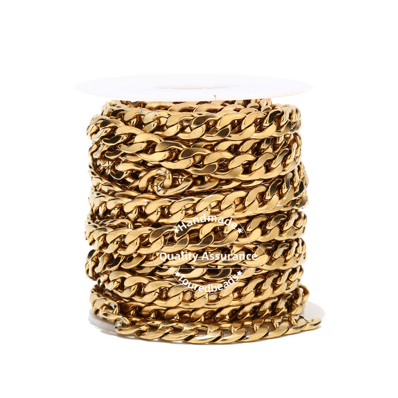 ステンレス鋼のフィガロチェーン,長さ1m,金の色,幅12mm - Cuban Link Chain 12Mm のレビューと価格